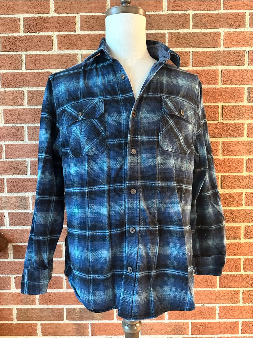 Jachs Heritage Flannel Shirt Mens Blue Plaid Button Front Long Sleeve Cotton, L